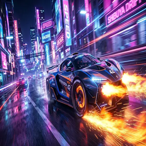 Apex Pulse: Neon Horizon Logo - شعار لعبة سباق السيارات ثلاثية الأبعاد السريعة على الطرق السريعة